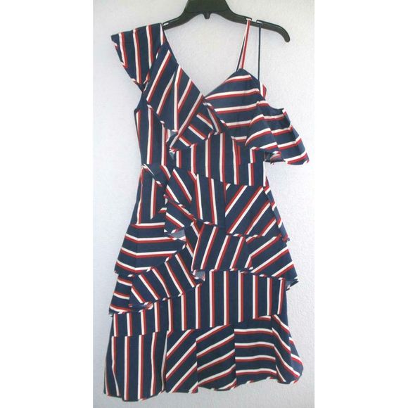 NWT Alice + Olivia Laflora Ruffle Stripe Dress 0 - Picture 3 of 8